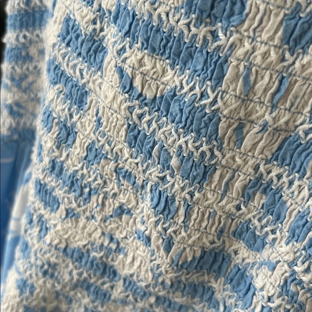 Patrons of Peace Blue & White Floral Smocked Midi Dress Spaghetti Strap Size L - Picture 5 of 13